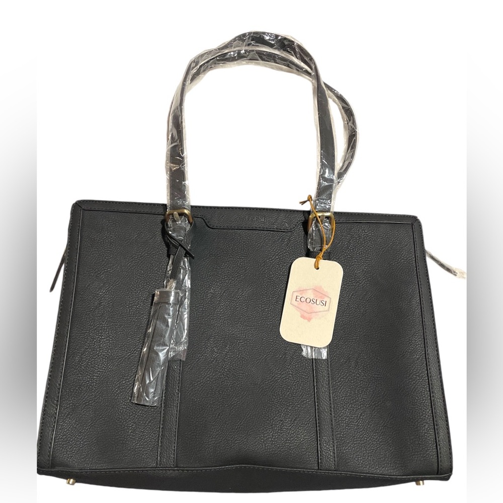 NWT Ecosusi PU Black Leather 3 Compartment Laptop Bag